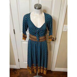 Maeve Multicolor Patterned Scoop Neck Tie Fit & Flare Dress, Size Medium
